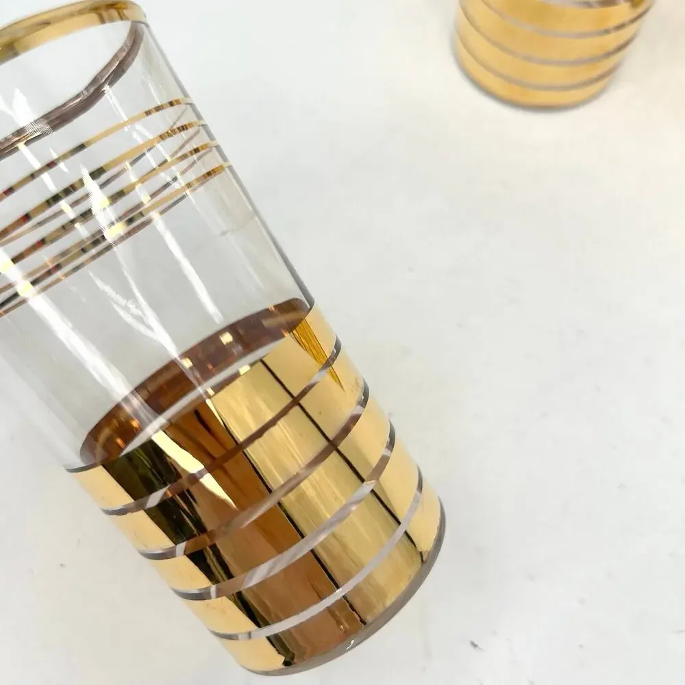 Vintage MacBeth Evans 22k Gold Striped Oriental Tea Tumblers Glasses
